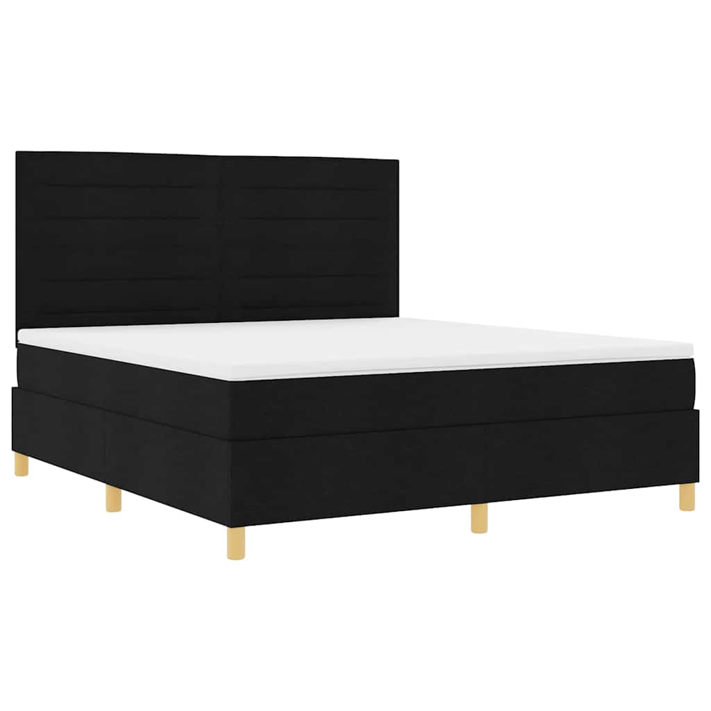 LED Box Spring Krevet s madracem Crna 180 x 200 cm tkanina
