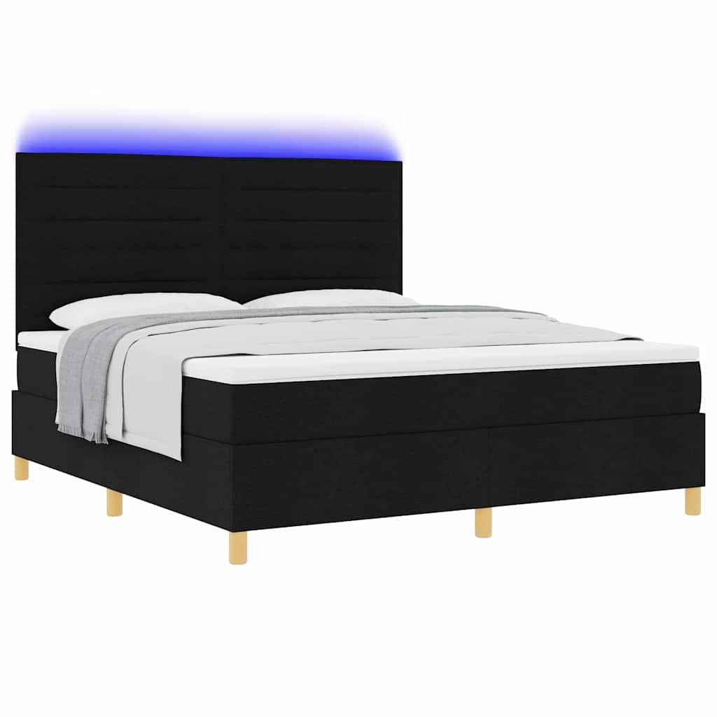 LED Box Spring Krevet s madracem Crna 180 x 200 cm tkanina