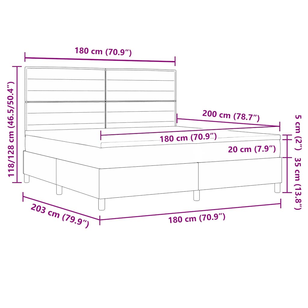 LED Box Spring Krevet s madracem Crna 180 x 200 cm tkanina