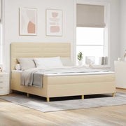 LED Box Spring Krevet s madracem Krema 180 x 200 cm tkanina