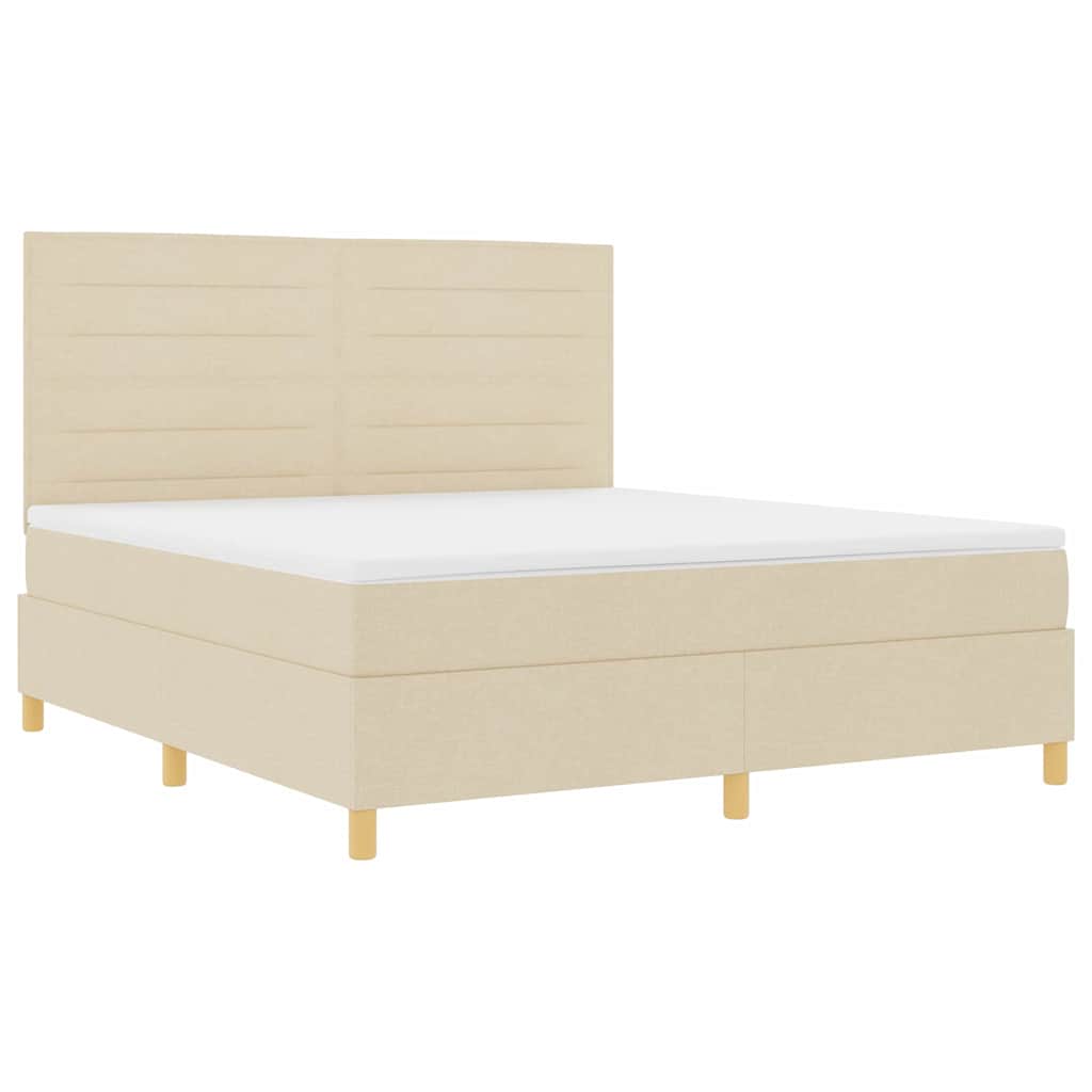 LED Box Spring Krevet s madracem Krema 180 x 200 cm tkanina