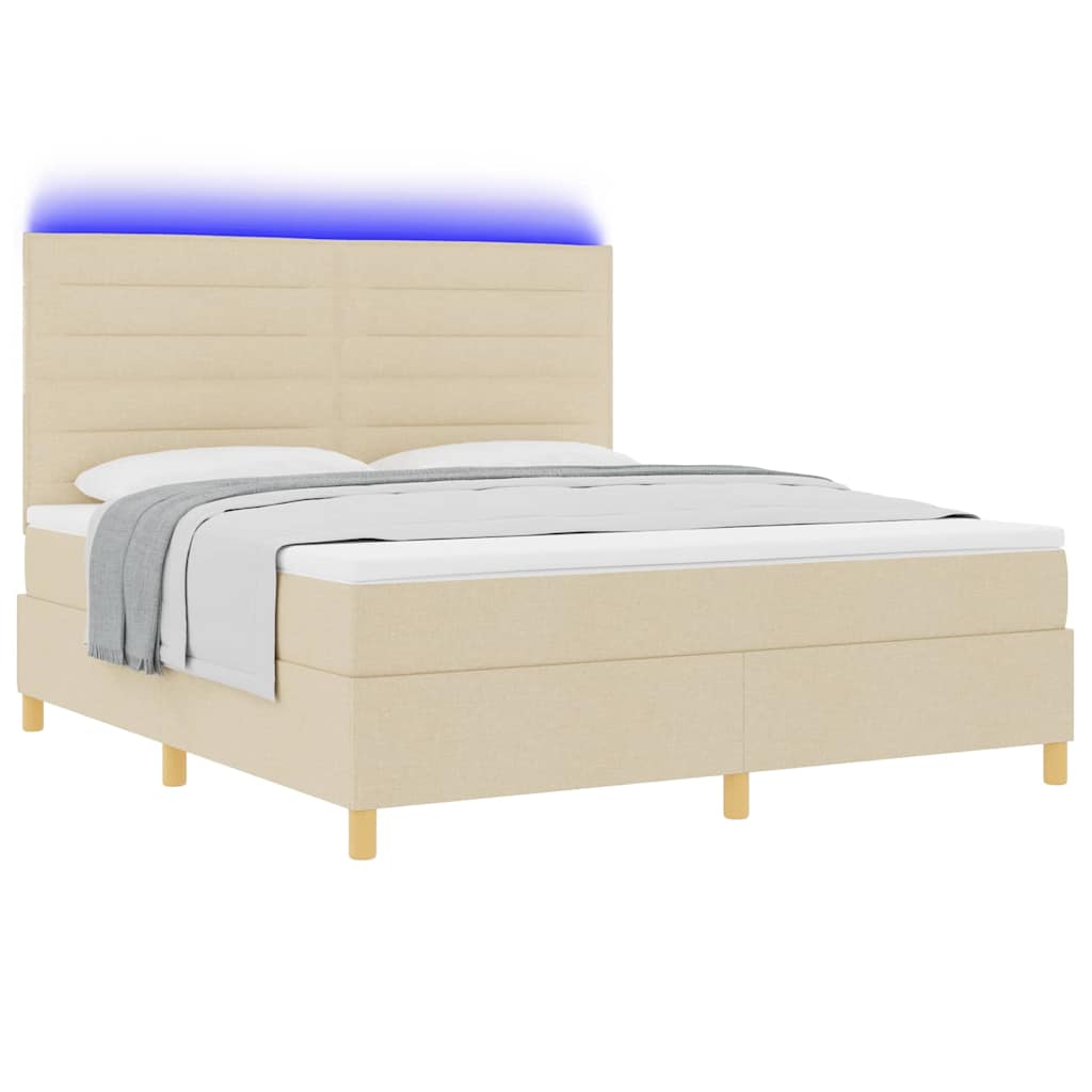 LED Box Spring Krevet s madracem Krema 180 x 200 cm tkanina