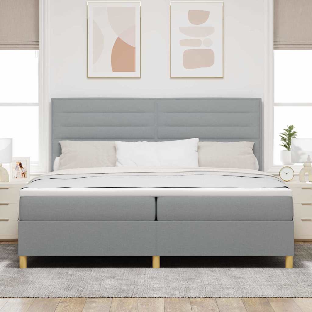 LED Box Spring Krevet Svijetlo siva 200 x 200 cm tkanina