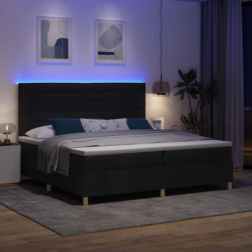 LED Box Spring Krevet s madracem Crna 200 x 200 cm tkanina