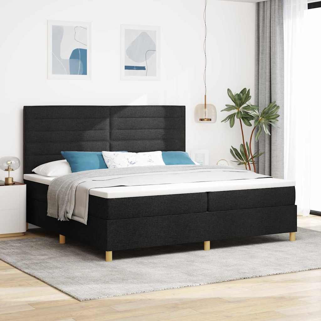 LED Box Spring Krevet s madracem Crna 200 x 200 cm tkanina