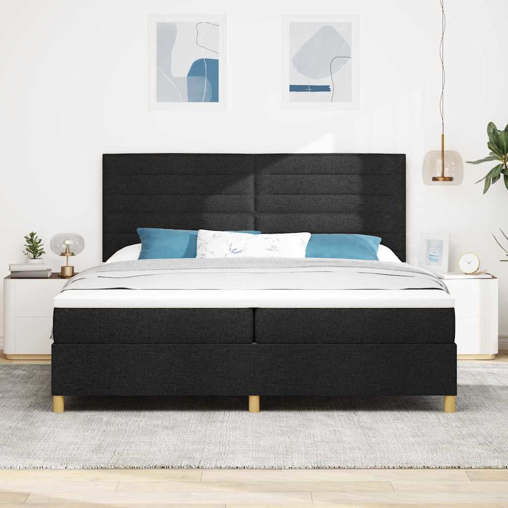 LED Box Spring Krevet s madracem Crna 200 x 200 cm tkanina
