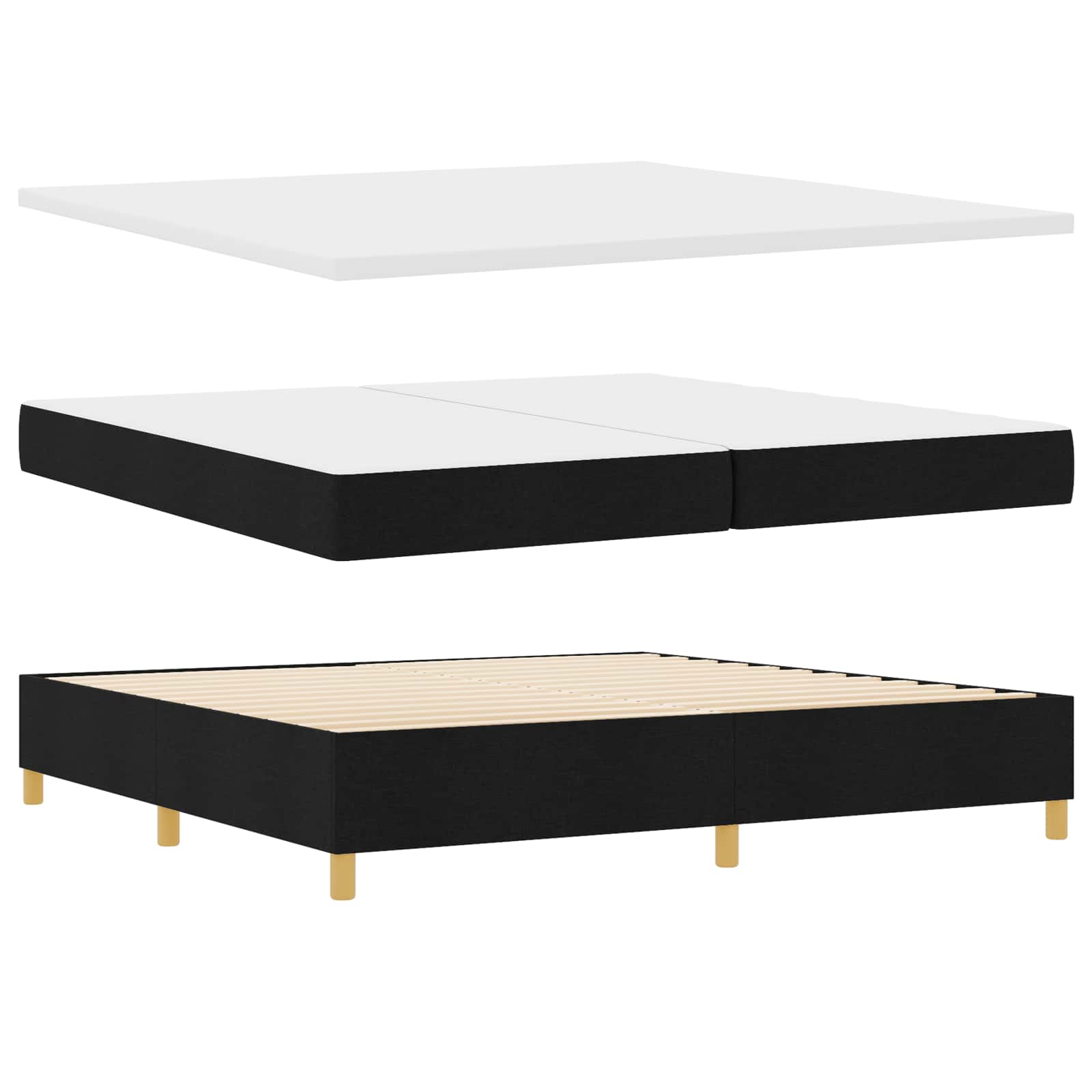 LED Box Spring Krevet s madracem Crna 200 x 200 cm tkanina