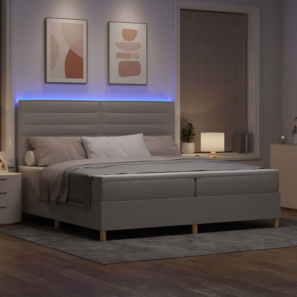LED Box Spring Krevet Sivo-smeđa 200 x 200 cm tkanina