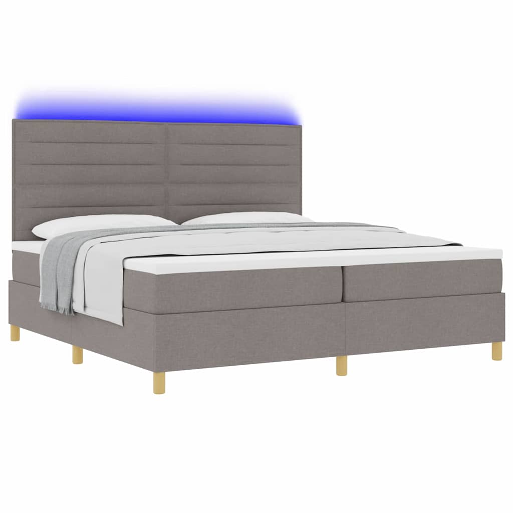 LED Box Spring Krevet Sivo-smeđa 200 x 200 cm tkanina