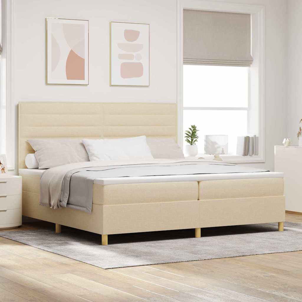 LED Box Spring Krevet s madracem Krema 200 x 200 cm tkanina