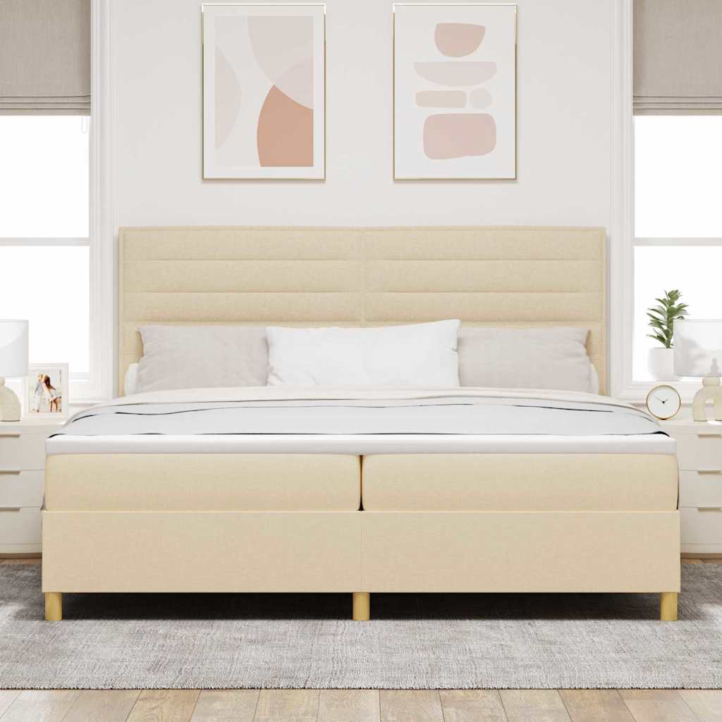 LED Box Spring Krevet s madracem Krema 200 x 200 cm tkanina