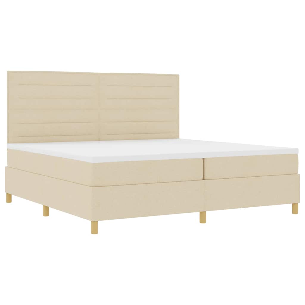 LED Box Spring Krevet s madracem Krema 200 x 200 cm tkanina