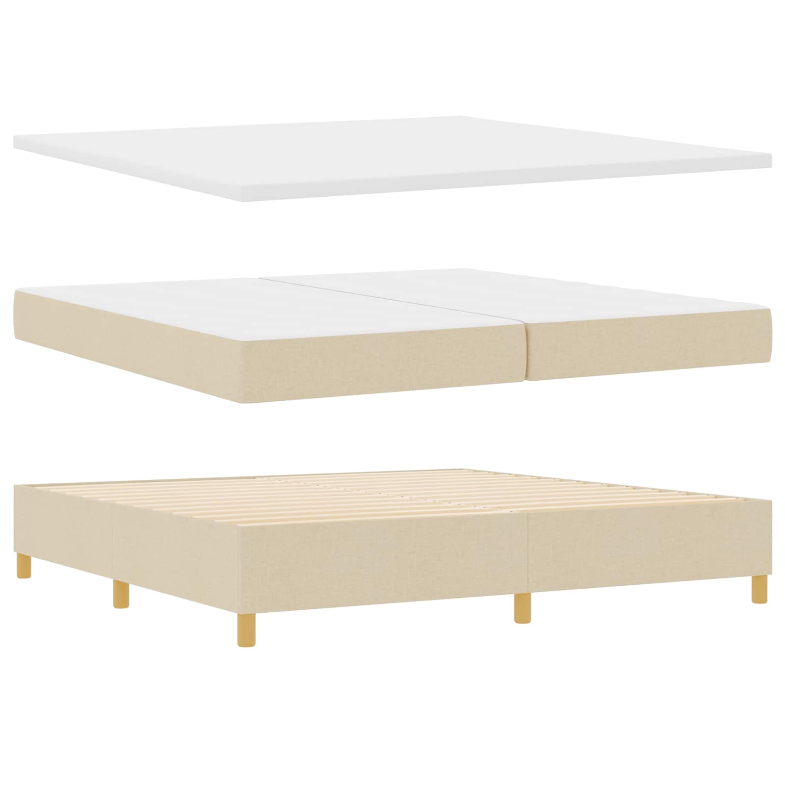 LED Box Spring Krevet s madracem Krema 200 x 200 cm tkanina