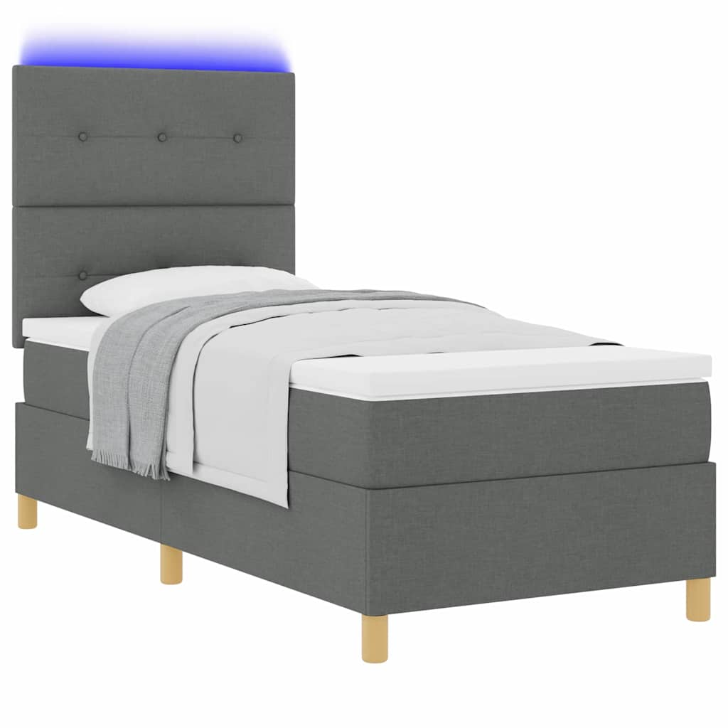 LED Box Spring Krevet s madracem Tamno siva 80 x 200 cm tkanina