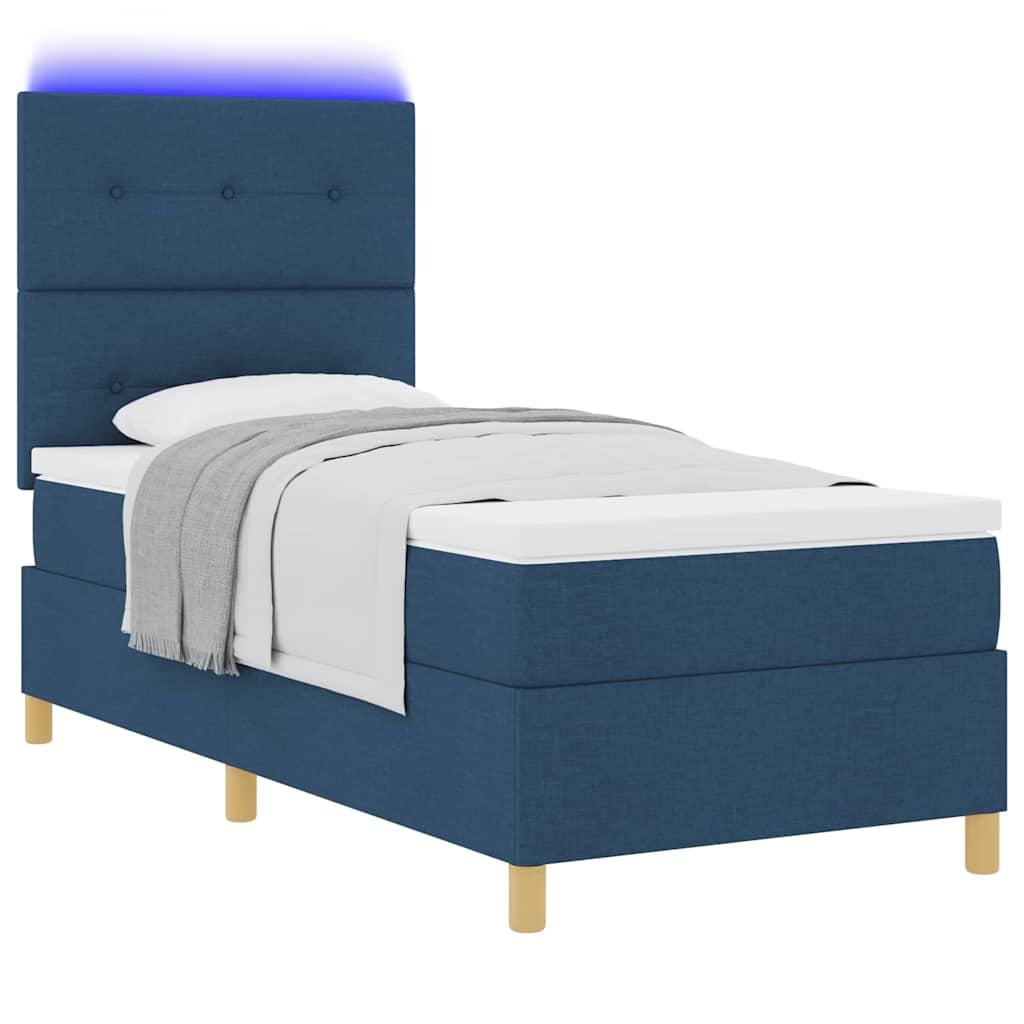 LED Box Spring Krevet s uzglavljem Plava 80 x 200 cm tkanina