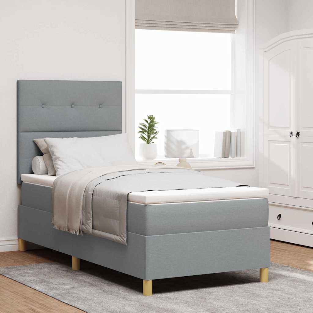 LED Box Spring Krevet Svijetlo siva 90 x 190 cm tkanina