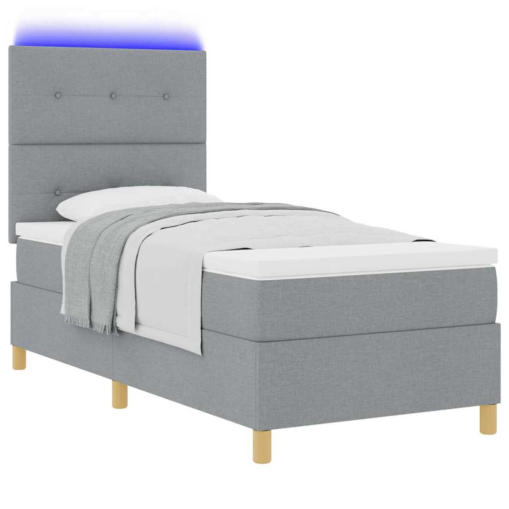 LED Box Spring Krevet Svijetlo siva 90 x 190 cm tkanina
