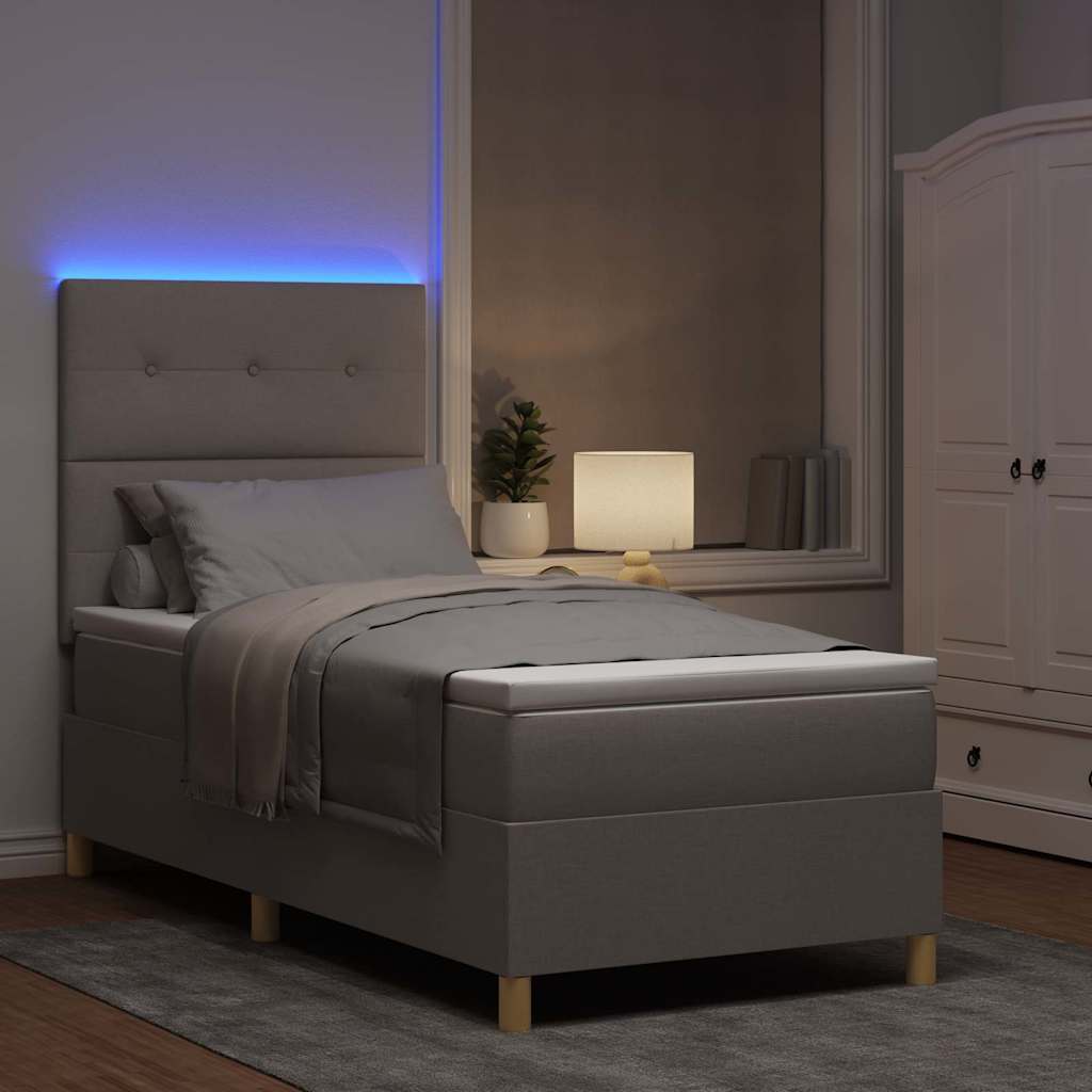 LED Box Spring Krevet s madracem Sivo-smeđa 90 x 200 cm tkanina