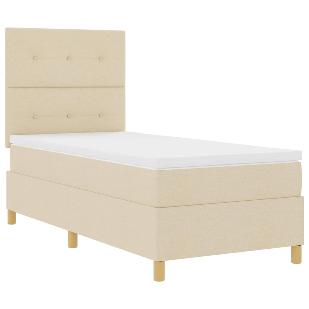 LED Box Spring Krevet s madracem Krema 90 x 200 cm tkanina