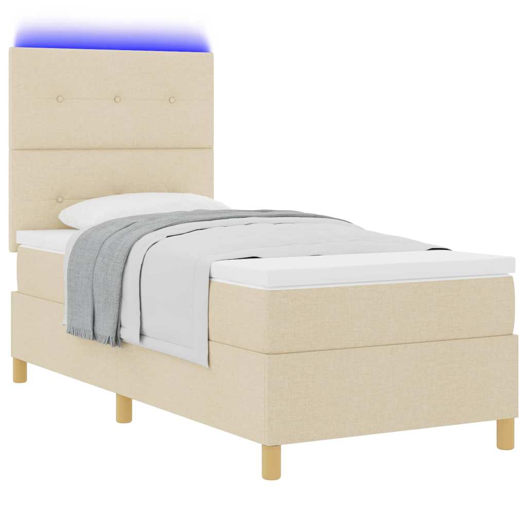 LED Box Spring Krevet s uzglavljem Krema 100 x 200 cm tkanina