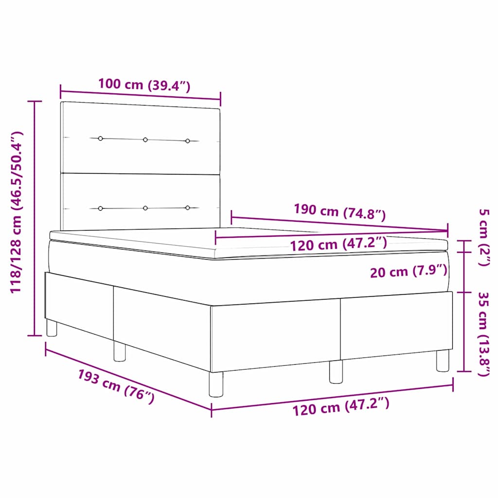 LED Box Spring Krevet Sivo-smeđa 120 x 190 cm tkanina