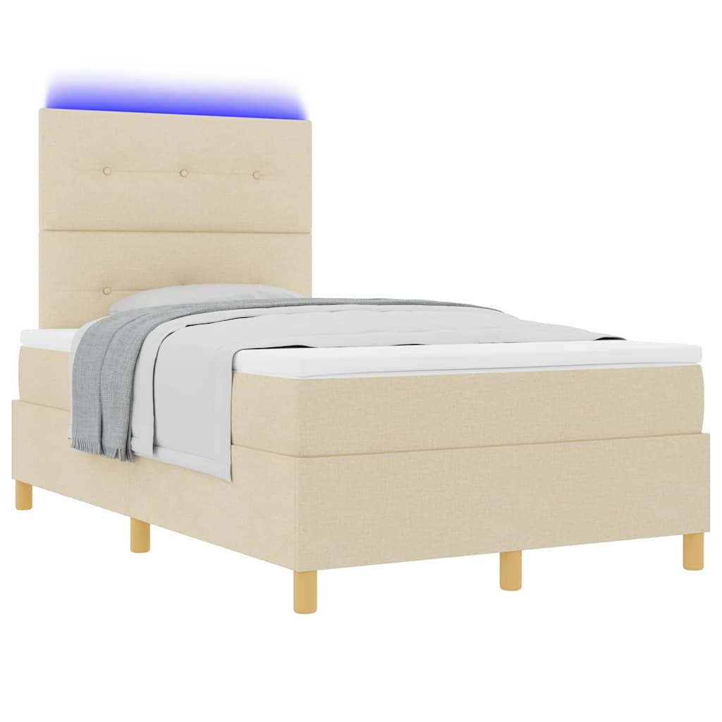 LED Box Spring Krevet s madracem Krema 120 x 190 cm tkanina