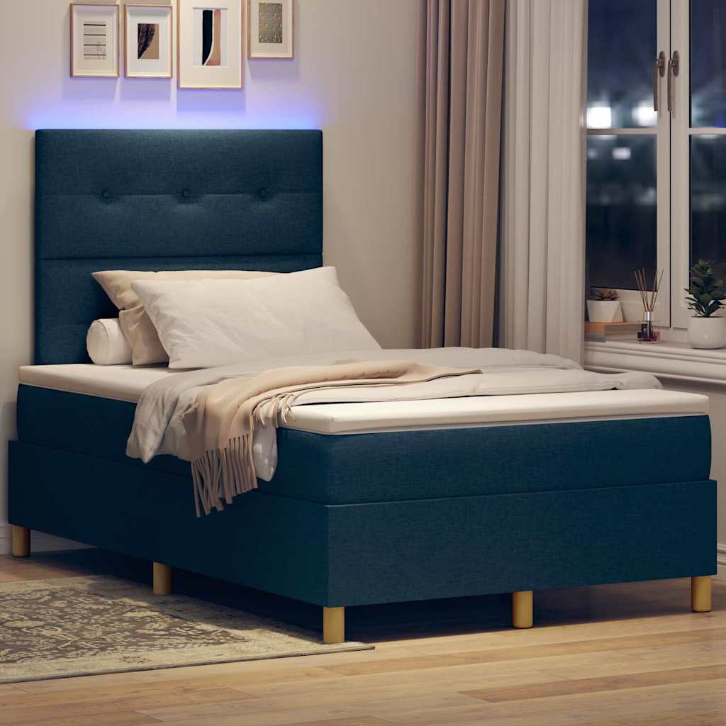 LED Box Spring Krevet s madracem Plava 120 x 190 cm tkanina