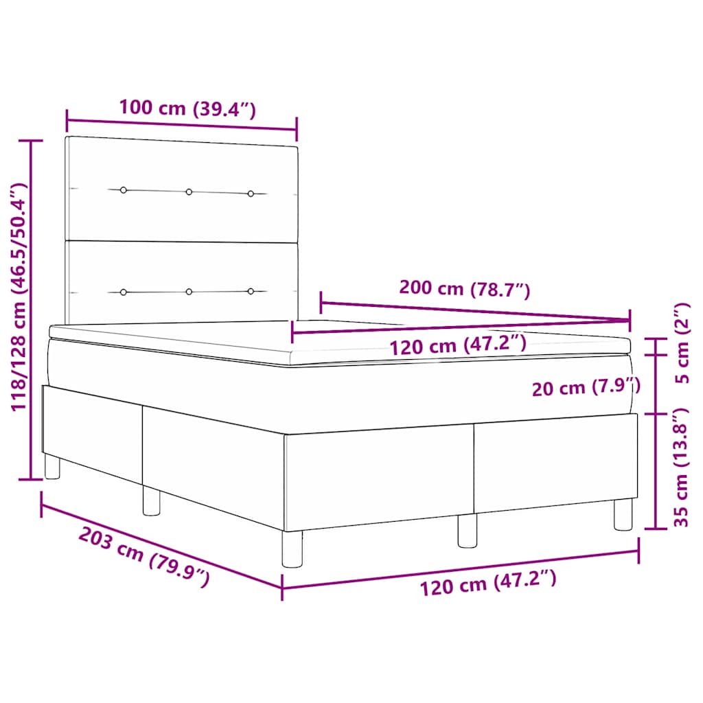 LED Box Spring Krevet Sivo-smeđa 120 x 200 cm tkanina