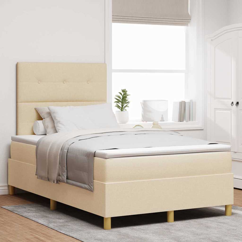 LED Box Spring Krevet s madracem Krema 120 x 200 cm tkanina
