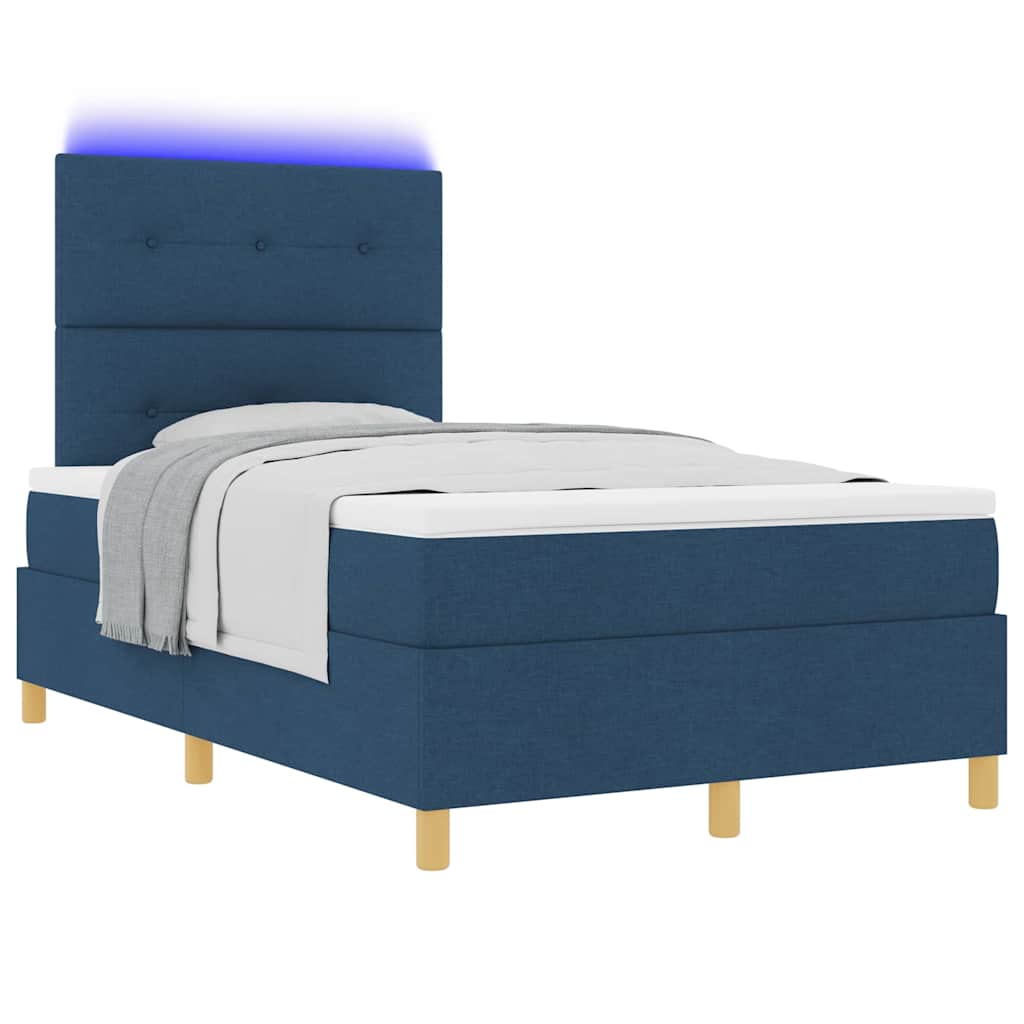 LED Box Spring Krevet s madracem Plava 120 x 200 cm tkanina