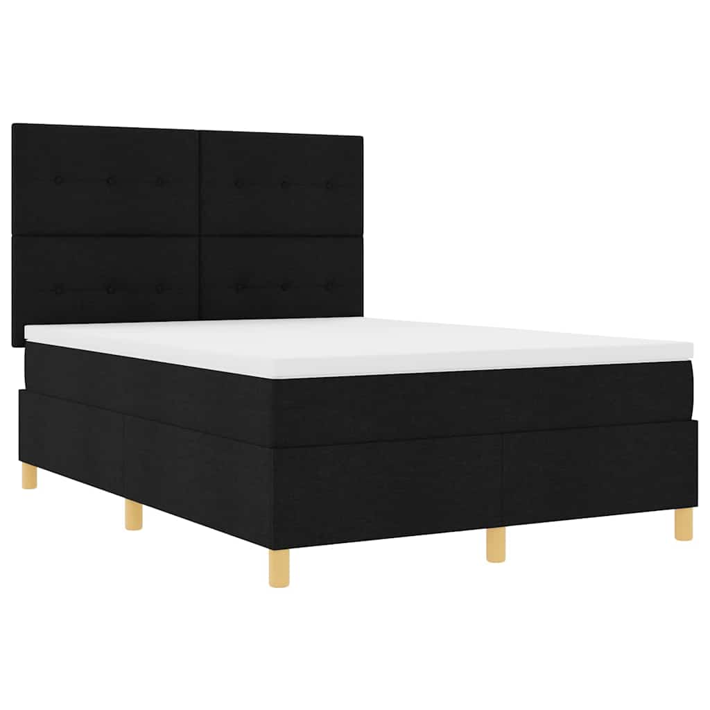 LED Box Spring Krevet s madracem Crna 140 x 190 cm tkanina