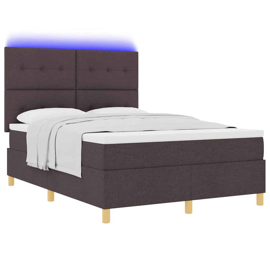 LED Box Spring Krevet Tamno smeđa 140 x 190 cm tkanina