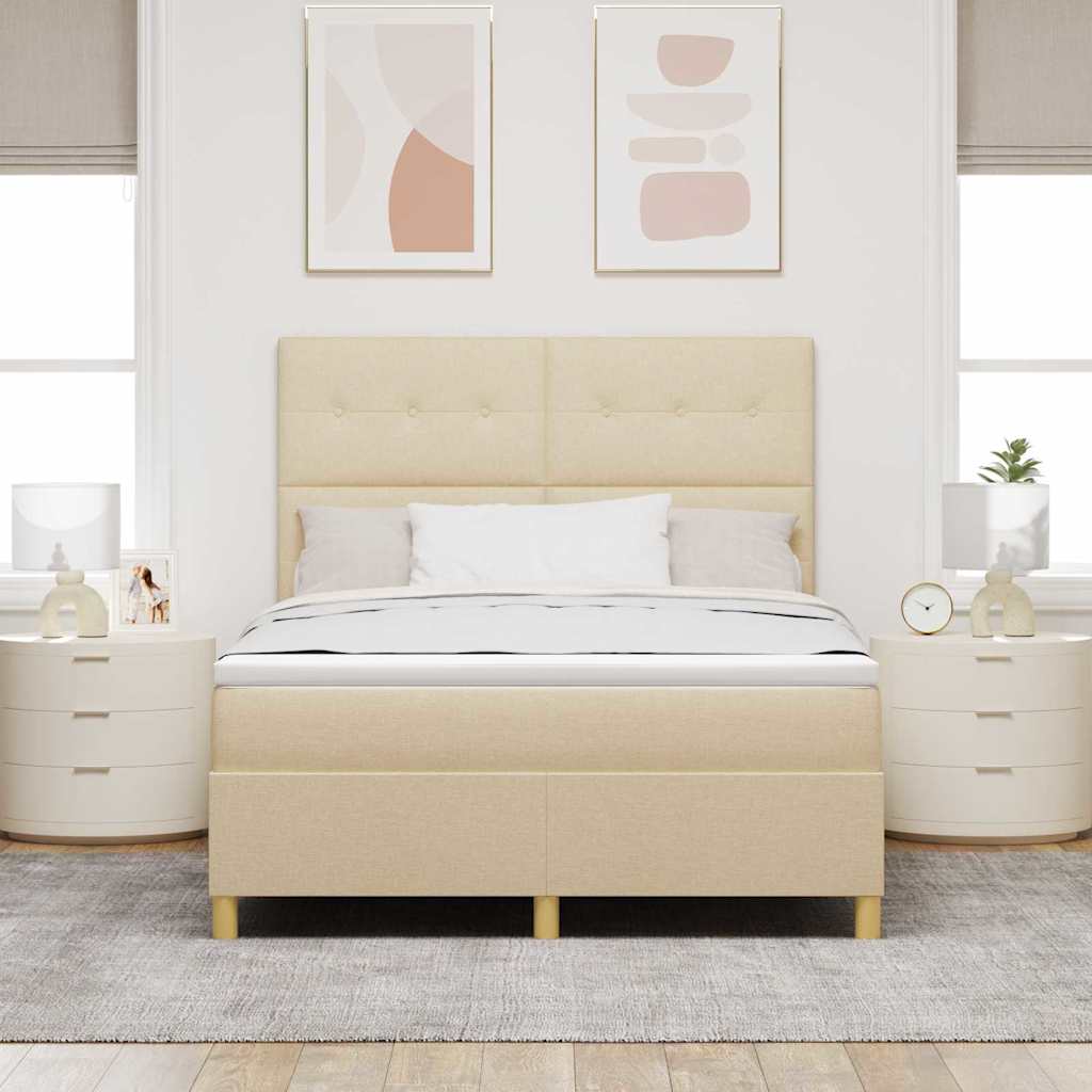 LED Box Spring Krevet s uzglavljem Krema 140 x 190 cm tkanina