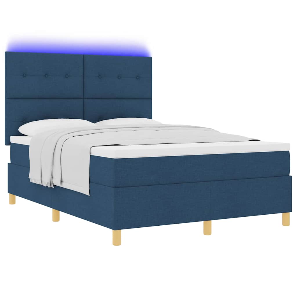 LED Box Spring Krevet s madracem Plava 140 x 190 cm tkanina