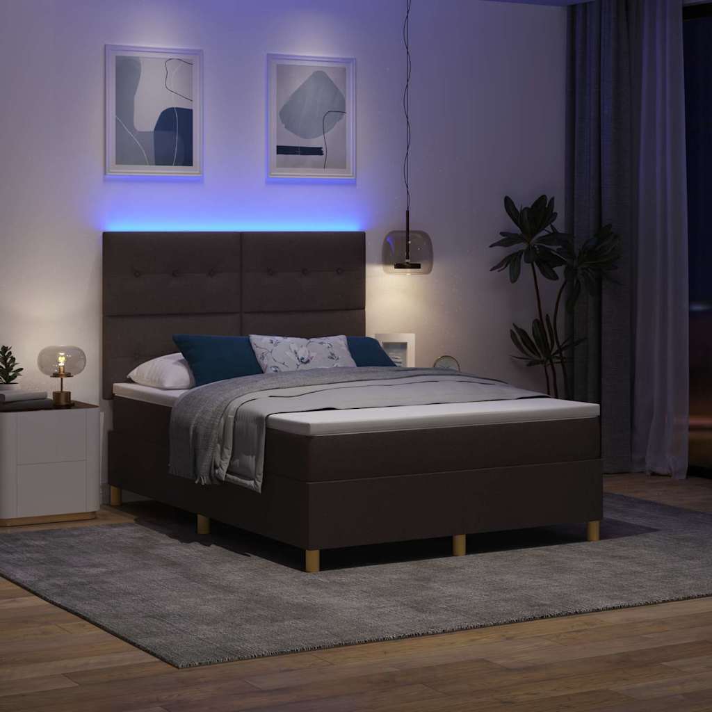 LED Box Spring Krevet Tamno smeđa 140 x 200 cm tkanina
