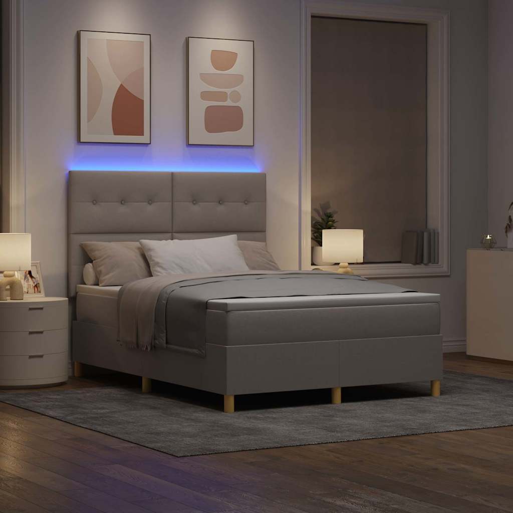LED Box Spring Krevet Sivo-smeđa 140 x 200 cm tkanina