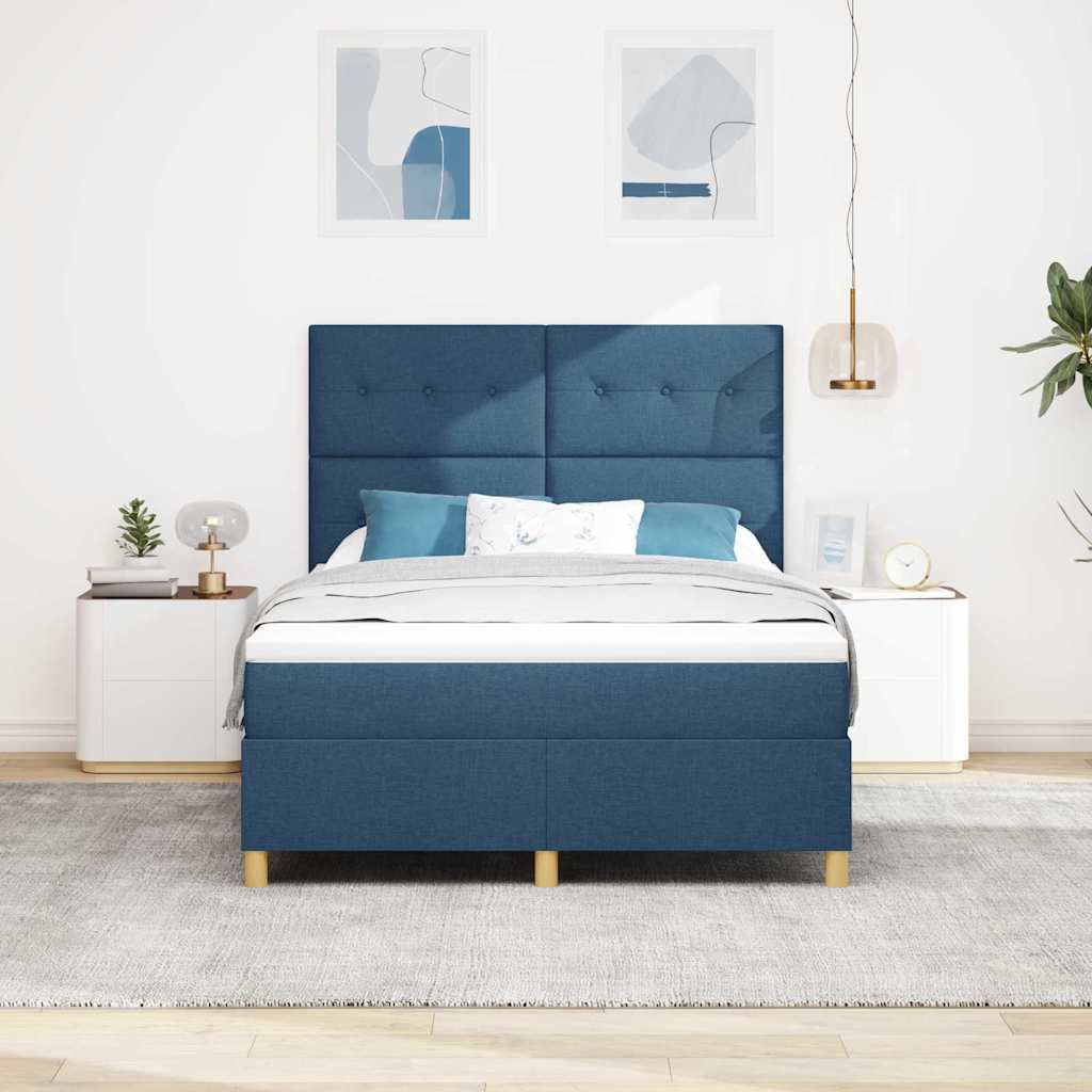 LED Box Spring Krevet s madracem Plava 140 x 200 cm tkanina