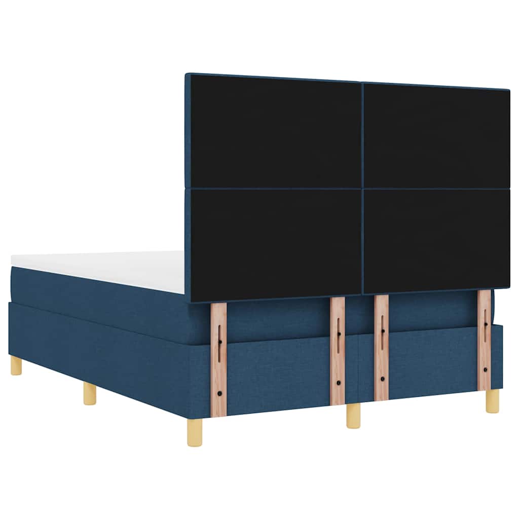 LED Box Spring Krevet s madracem Plava 140 x 200 cm tkanina
