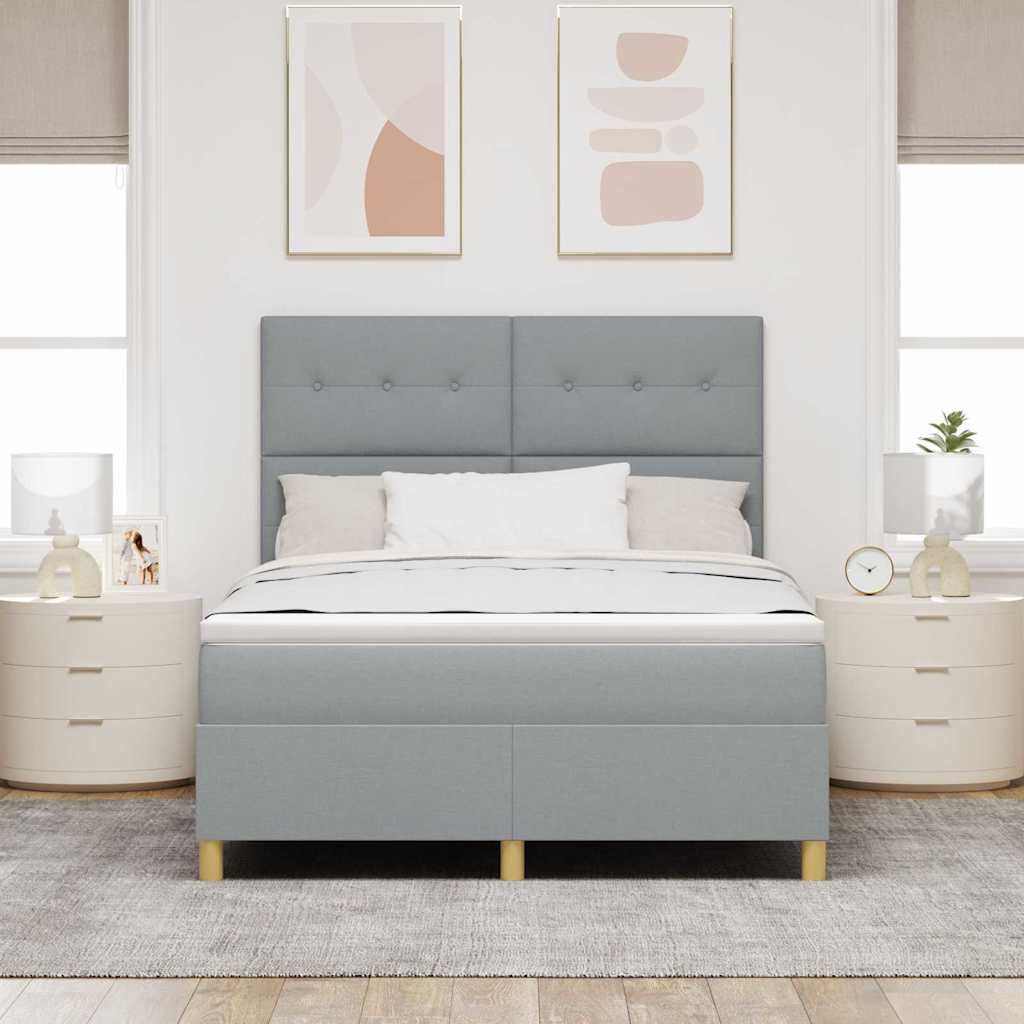 LED Box Spring Krevet Svijetlo siva 160 x 200 cm tkanina