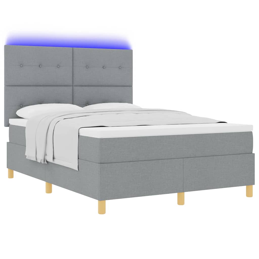 LED Box Spring Krevet Svijetlo siva 160 x 200 cm tkanina