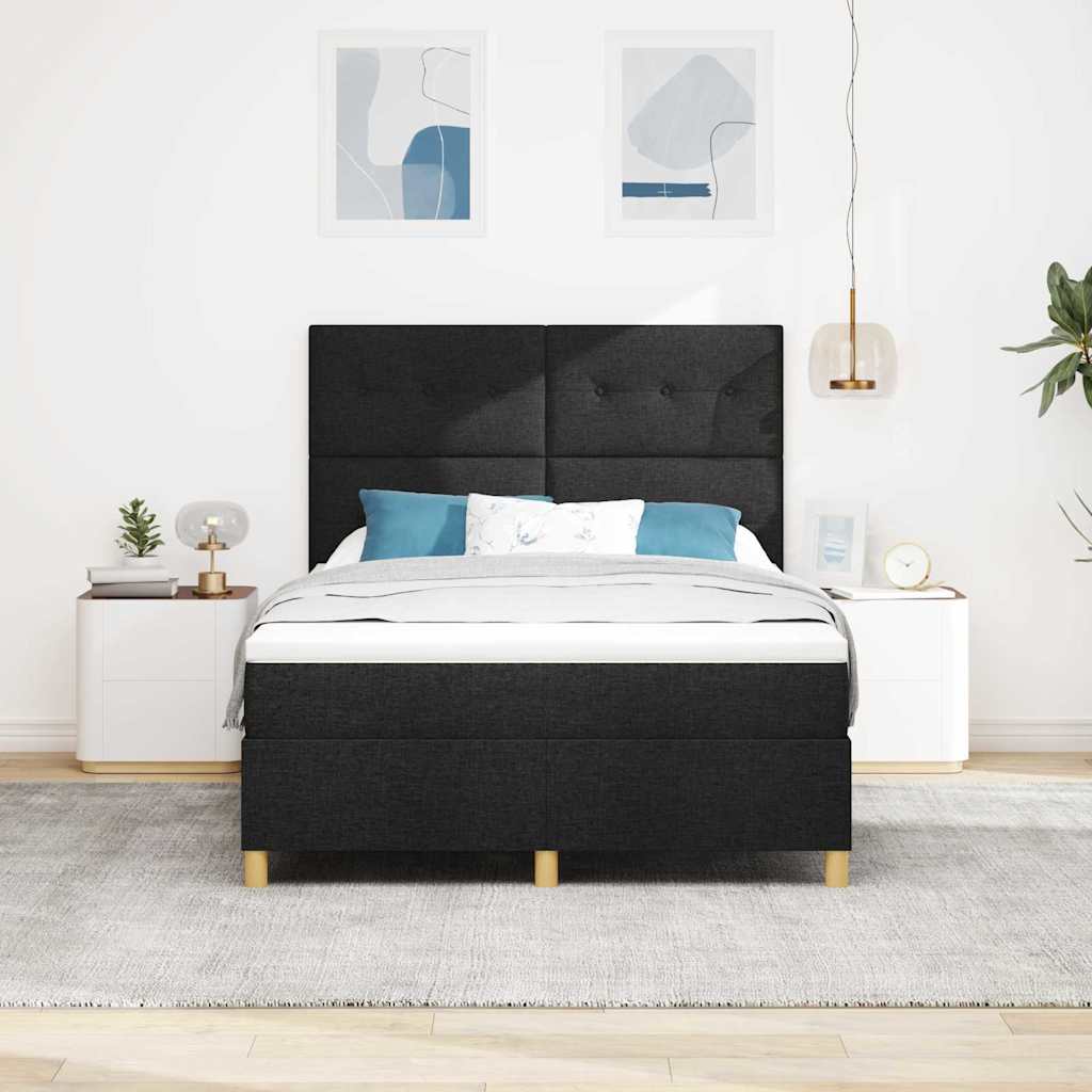 LED Box Spring Krevet s madracem Crna 160 x 200 cm tkanina