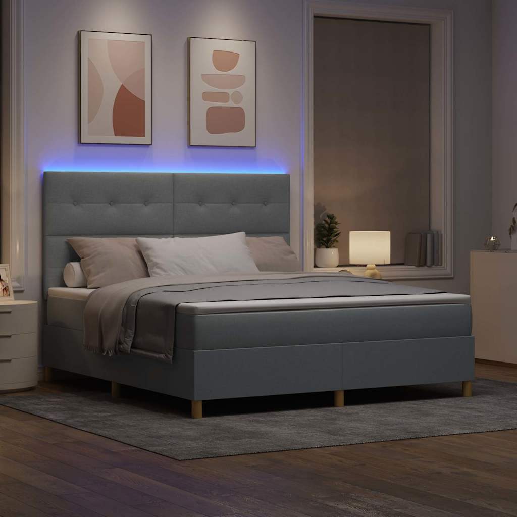 LED Box Spring Krevet Svijetlo siva 180 x 200 cm tkanina