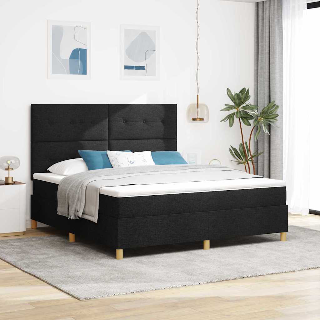 LED Box Spring Krevet s madracem Crna 180 x 200 cm tkanina