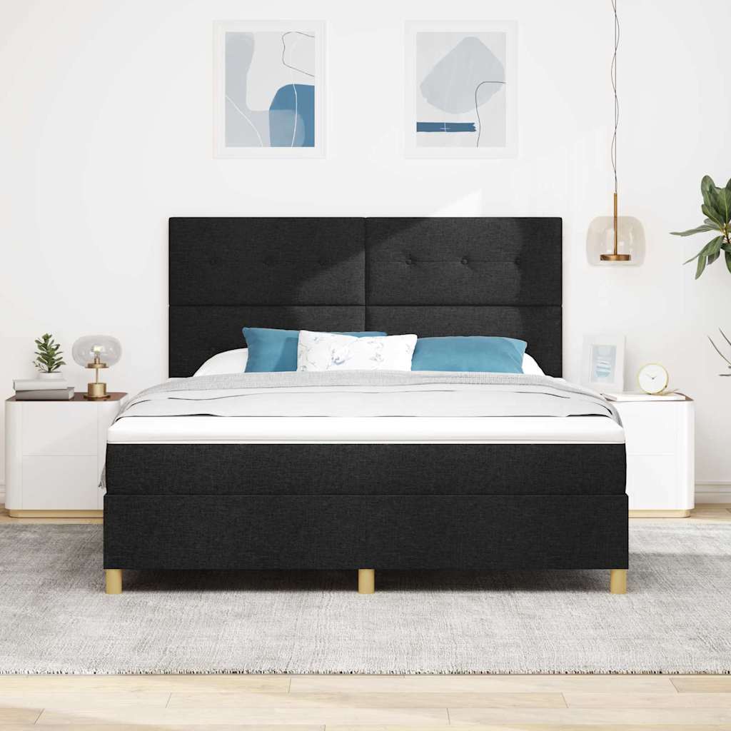LED Box Spring Krevet s madracem Crna 180 x 200 cm tkanina