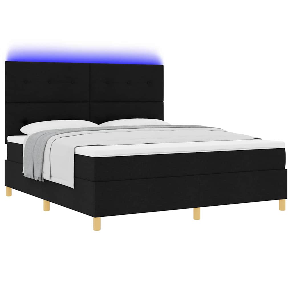 LED Box Spring Krevet s madracem Crna 180 x 200 cm tkanina