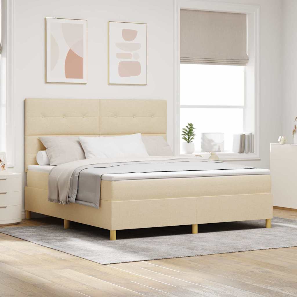 LED Box Spring Krevet s madracem Krema 180 x 200 cm tkanina