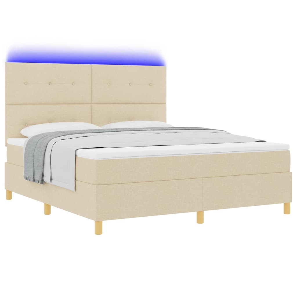 LED Box Spring Krevet s madracem Krema 180 x 200 cm tkanina
