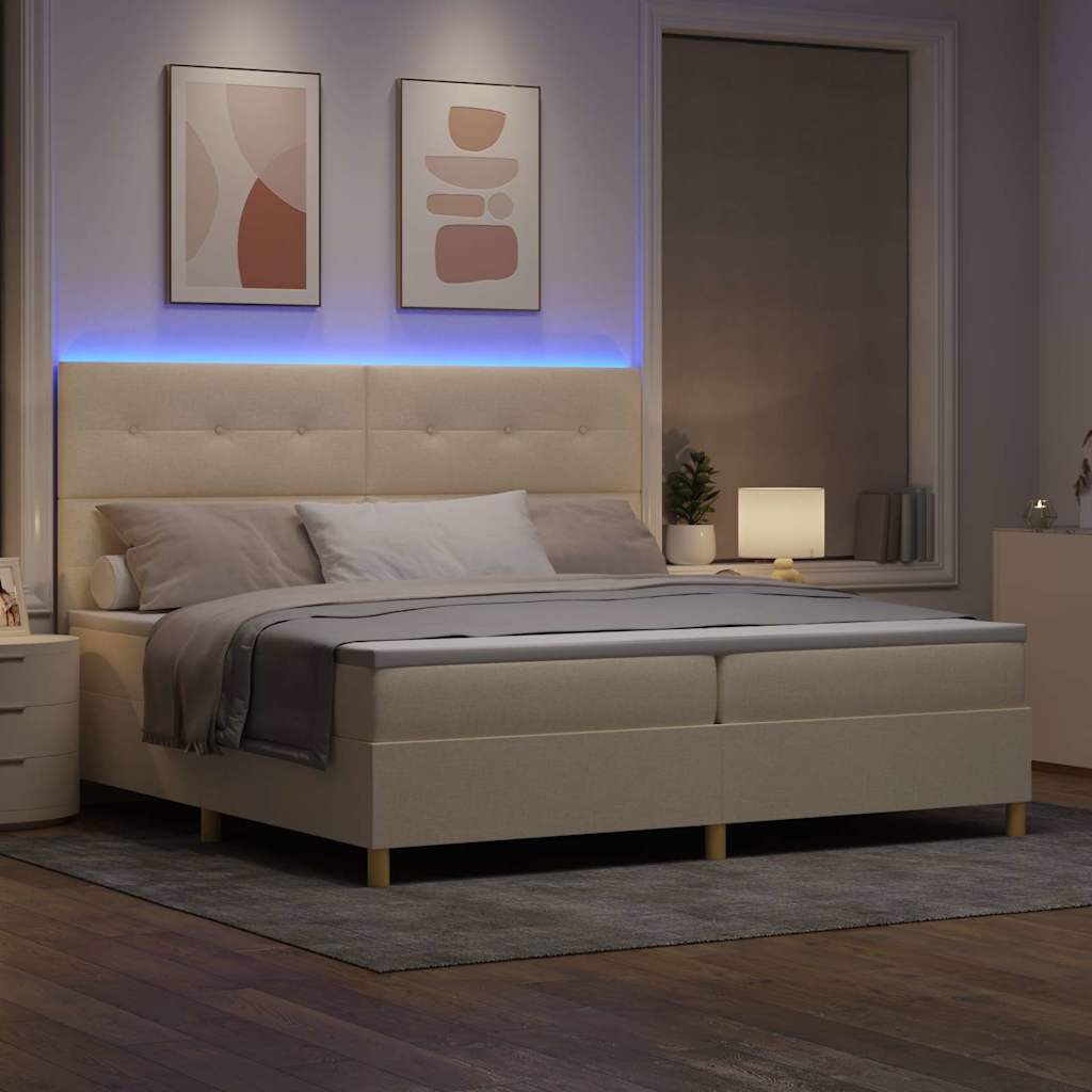 LED Box Spring Krevet s uzglavljem Krema 200 x 200 cm tkanina