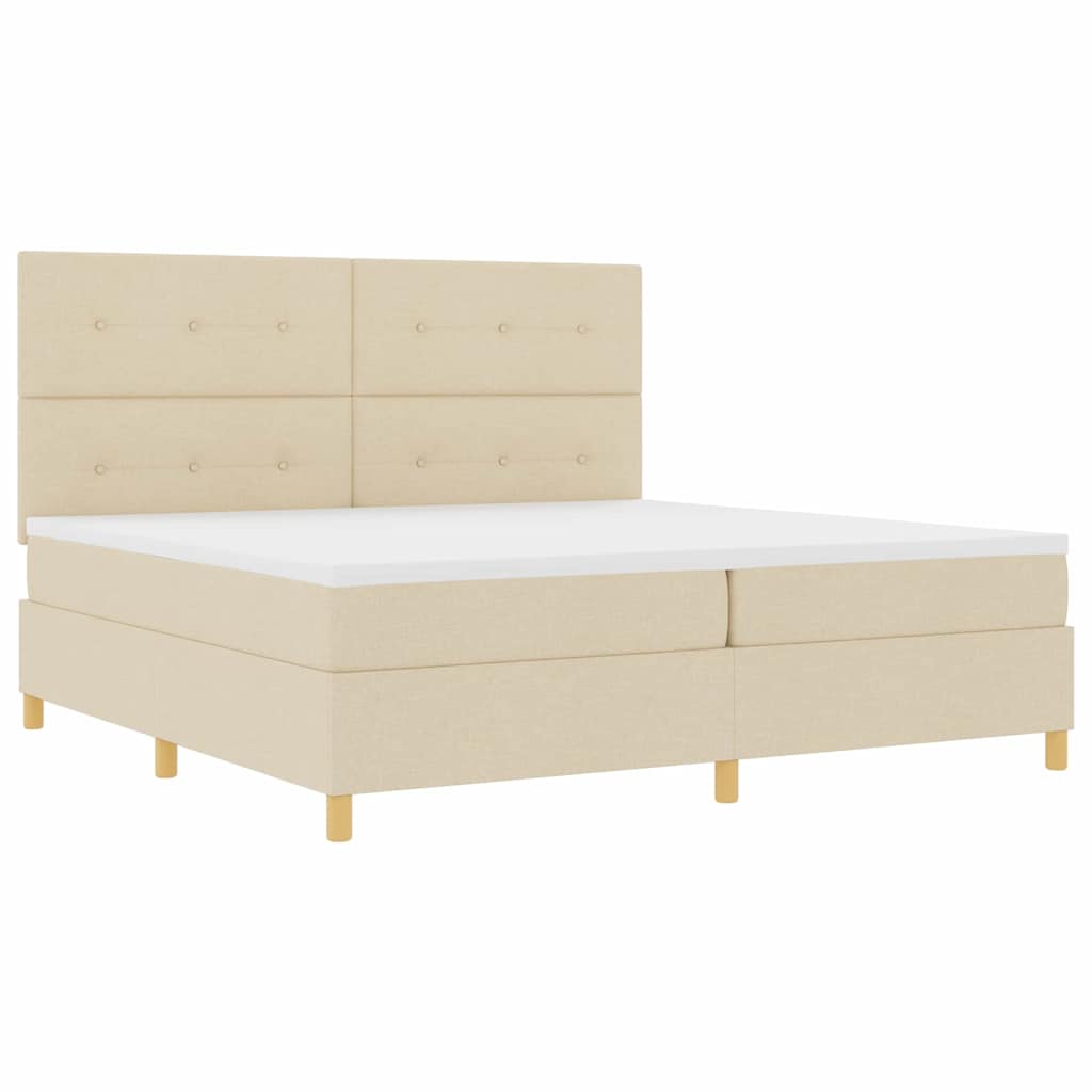 LED Box Spring Krevet s madracem Krema 200 x 200 cm tkanina