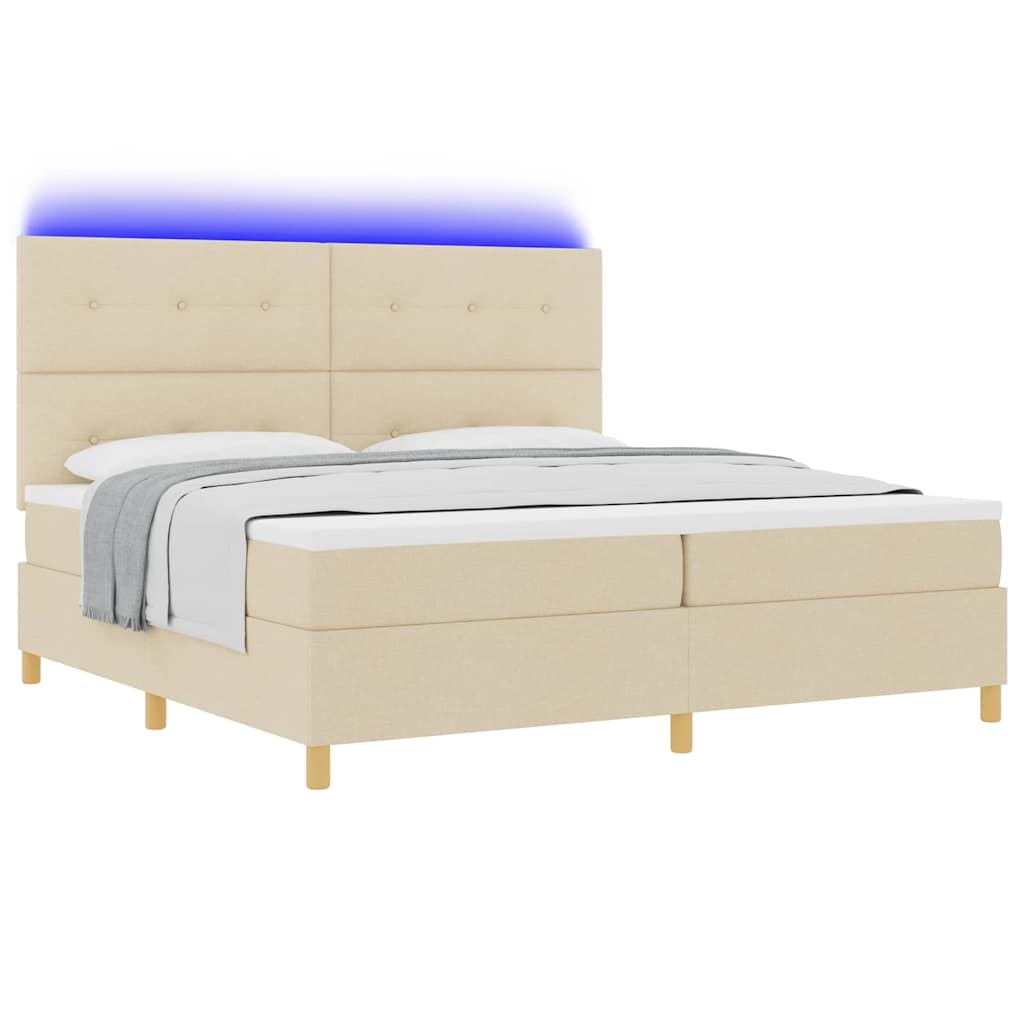 LED Box Spring Krevet s madracem Krema 200 x 200 cm tkanina
